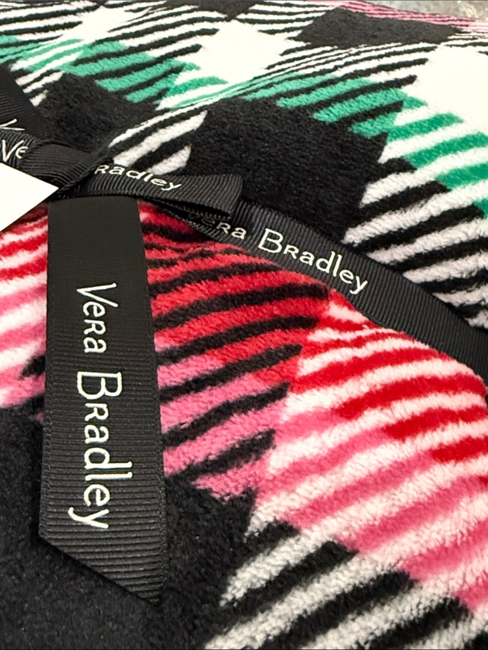 Vera Bradley Black Plaid Fleece Throw with Pink, Green & Blue Accents NWT - Picture 2 of 5